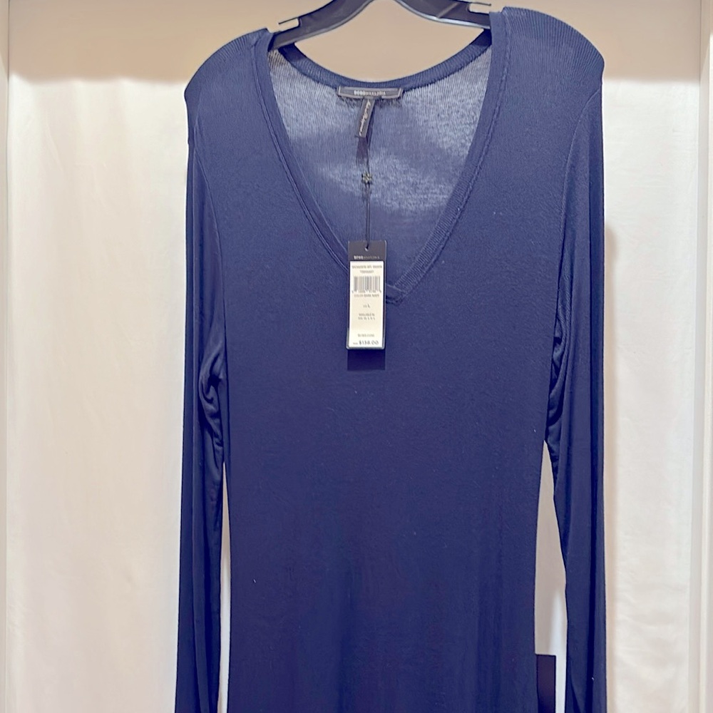 NWT BCBGMAXAZRIA “TIFFANY” ELEGANT DARK NAVY BLUE LONG SLEEVE DRESS - Large - Picture 1 of 10